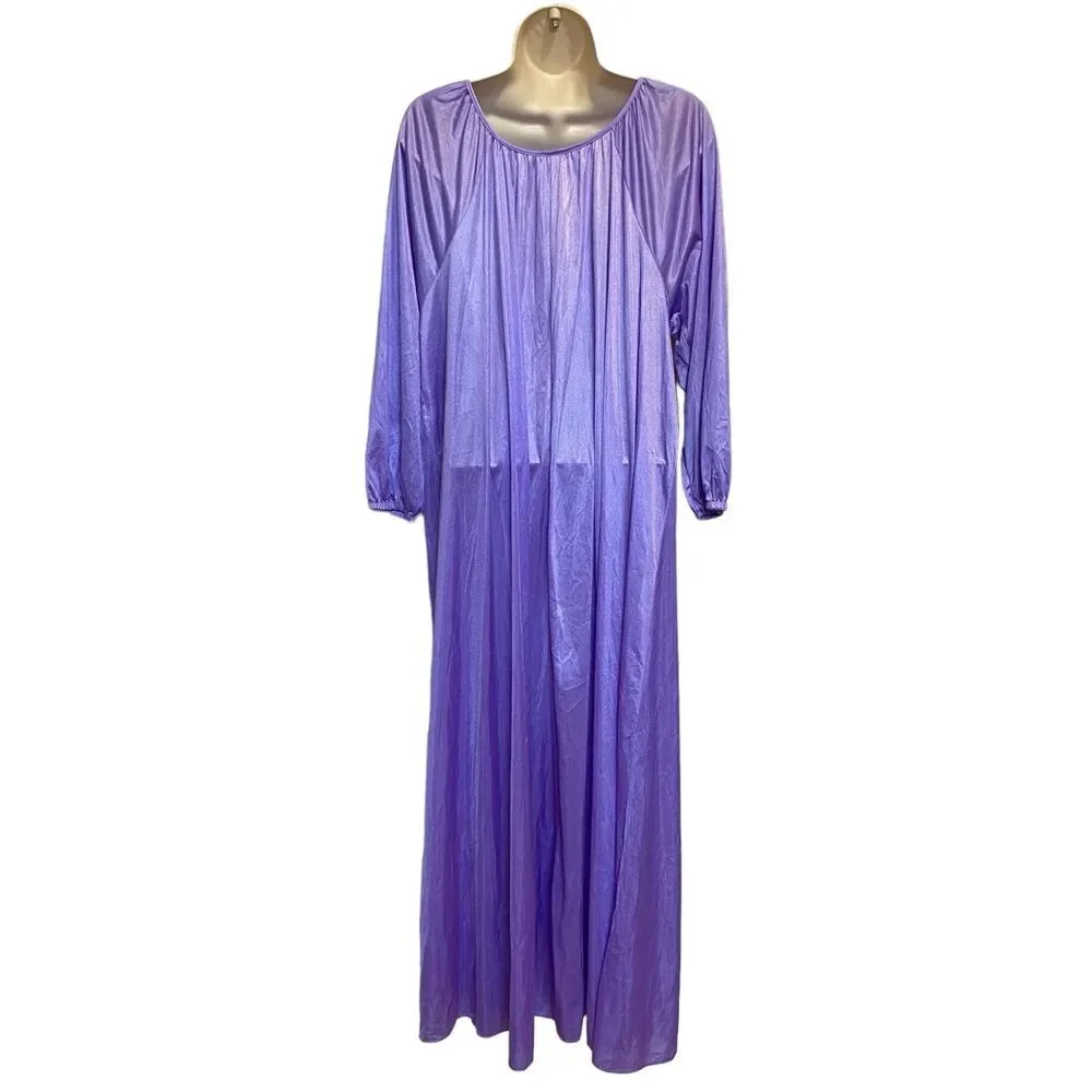 Vintage Milco New York Long Nightgown Nightdress Lavender Lace Floral Inset OS - Picture 3 of 12